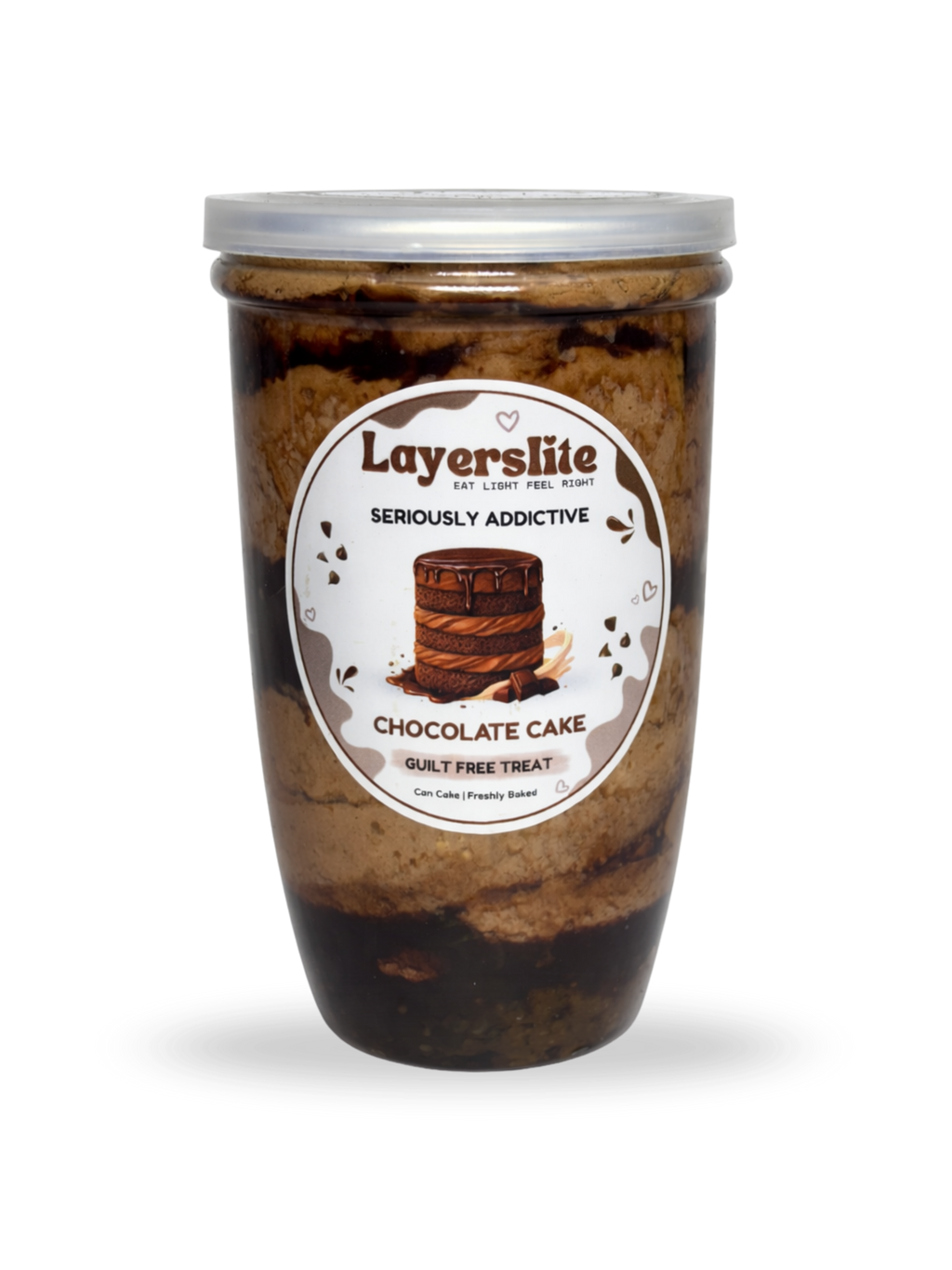 Layerslite chocolate cake dessert container on a white background