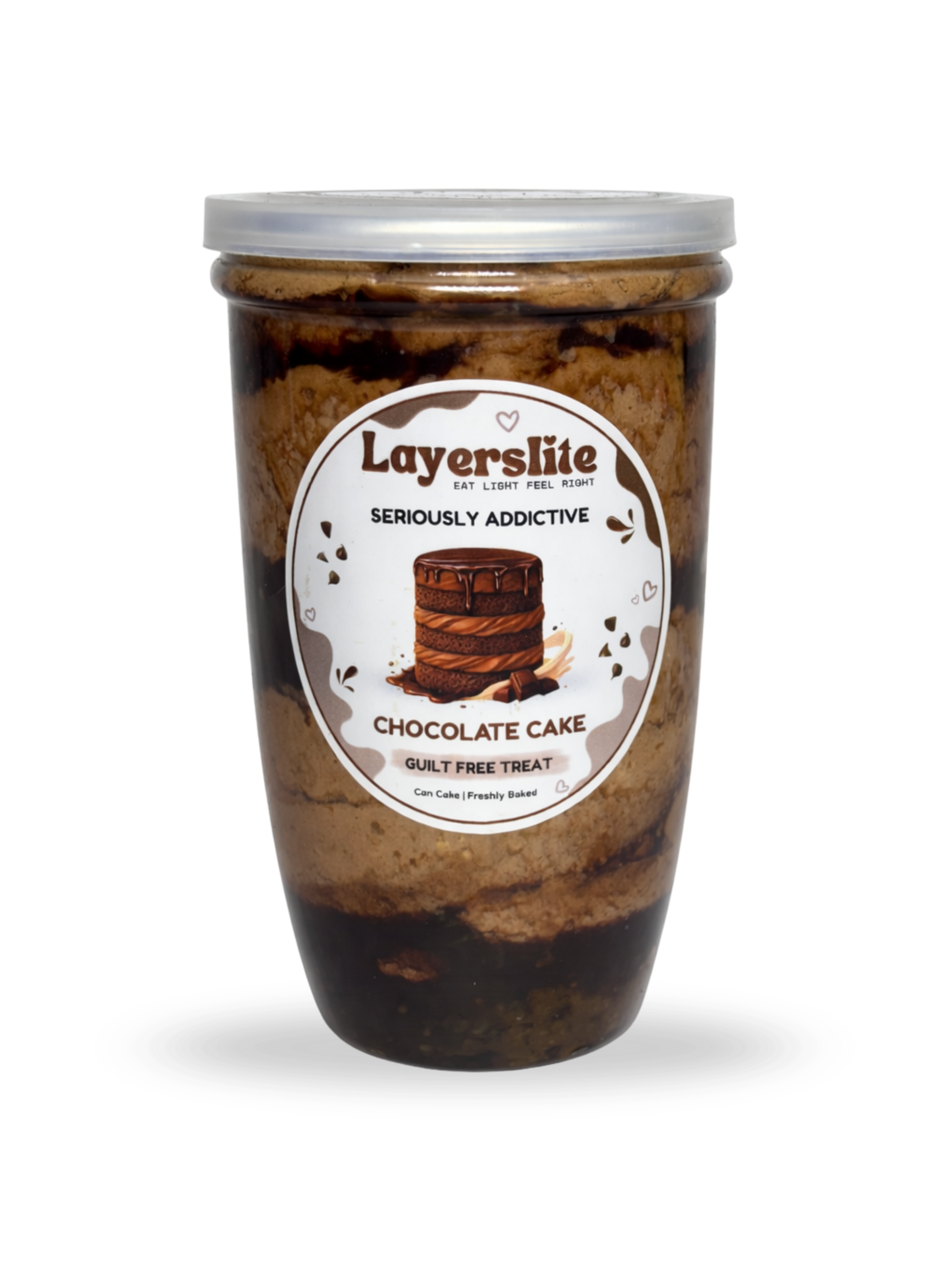 Layerslite chocolate cake dessert container on a white background